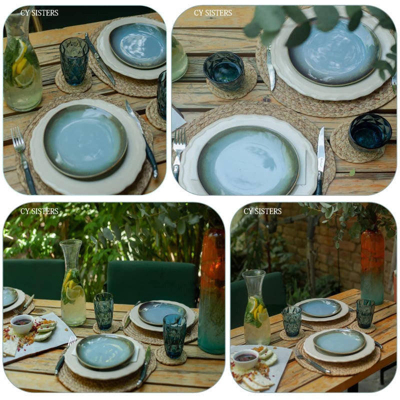 CY SISTERS Woven Placemats Round Placemats Set of 6, 13.5 Inch Wicker Placemat Circle Rattan Placemats Farmhouse Boho Braided Natural Water Hyacinth Place Mats for Indoor & Outdoor Table Decor - Image 3